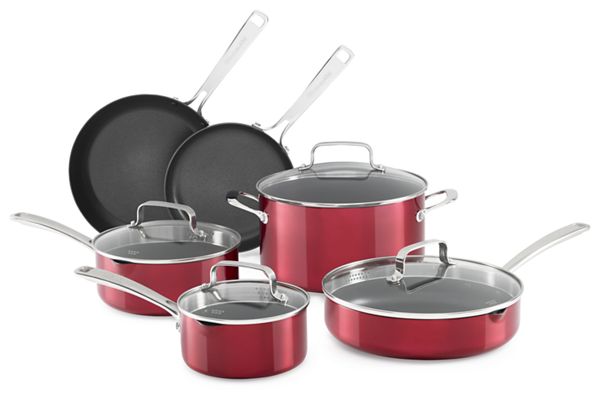 KitchenAid&reg; Battery Anodized Nonstick Aluminum Cookware - 10 pcs - Grenadine KitchenAid&reg;