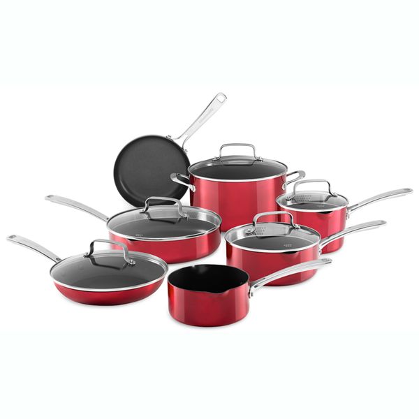 KitchenAid® Battery Anodized Nonstick Aluminum Cookware - 12 Pcs - Grenadine KitchenAid®