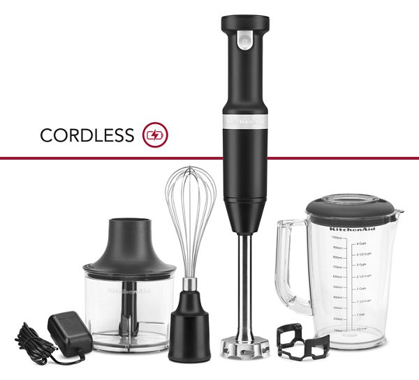 KitchenAid® Cordless Variable Speed Hand Blender With Chopper And Whisk Attachment