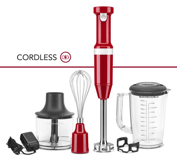 KitchenAid® Cordless Variable Speed Hand Blender With Chopper And Whisk Attachment