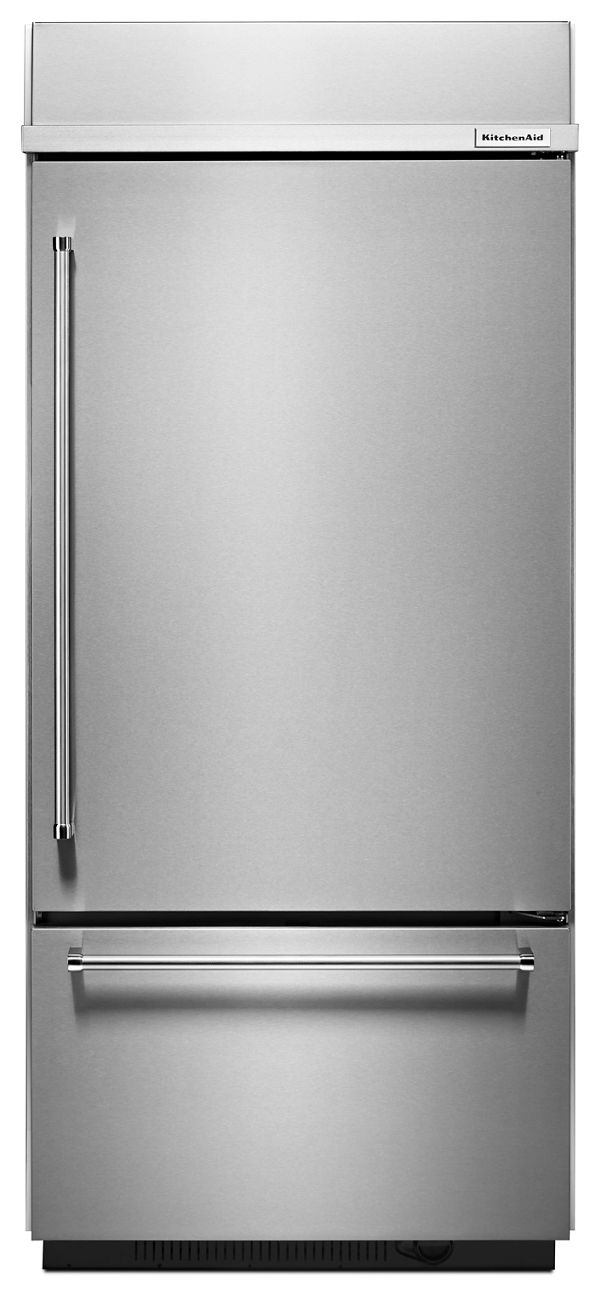 KitchenAid® 20.9 Cu. Ft. 36" Width Built-In Stainless Bottom Mount Refrigerator with Platinum Interior Design