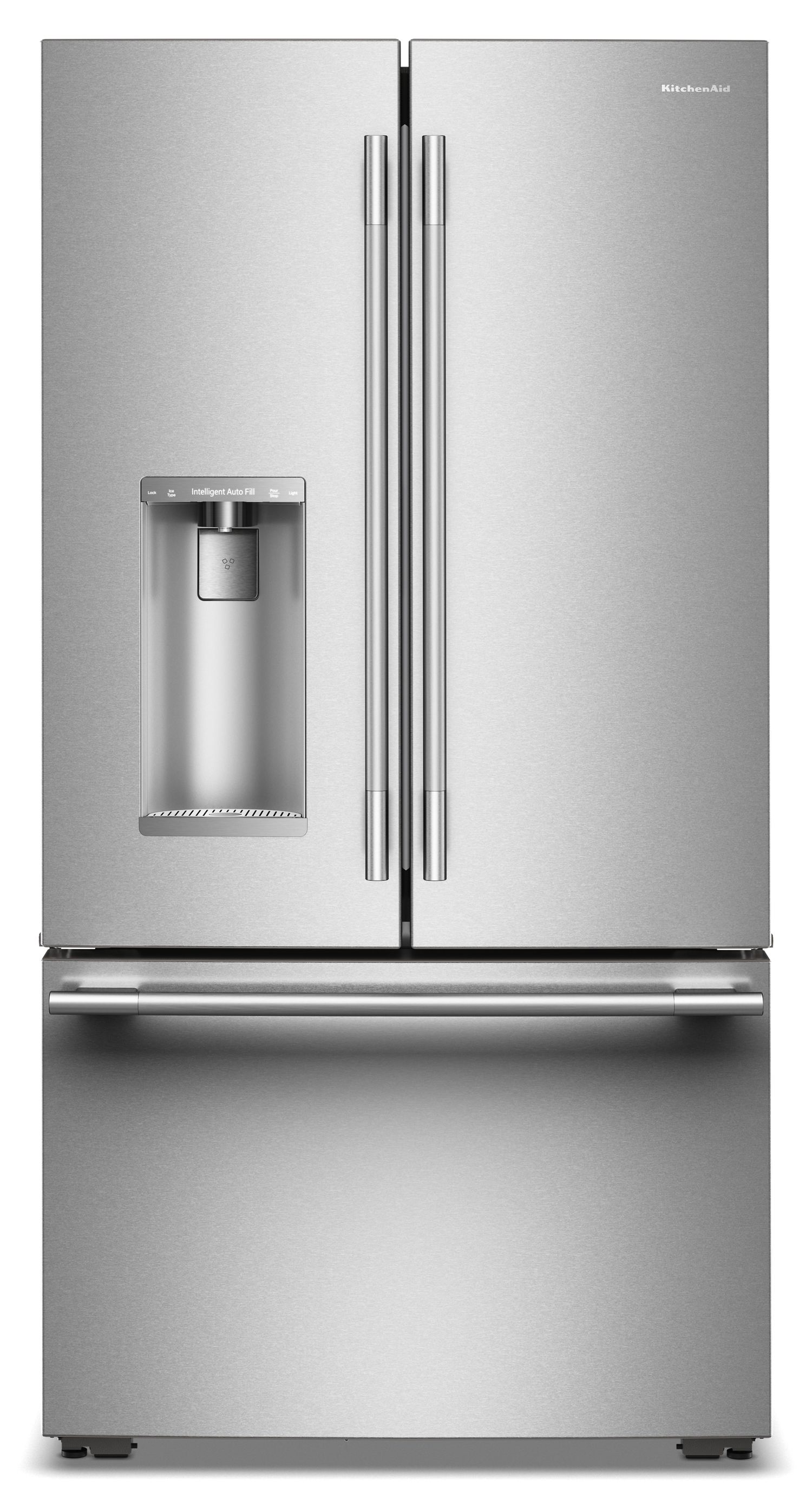 KitchenAid 23 Cu. Ft. 36 in. Counter-Depth French Door Refrigerator w/ Intelligent Auto Fill In Printshield Stainless Steel KRFC536SPS