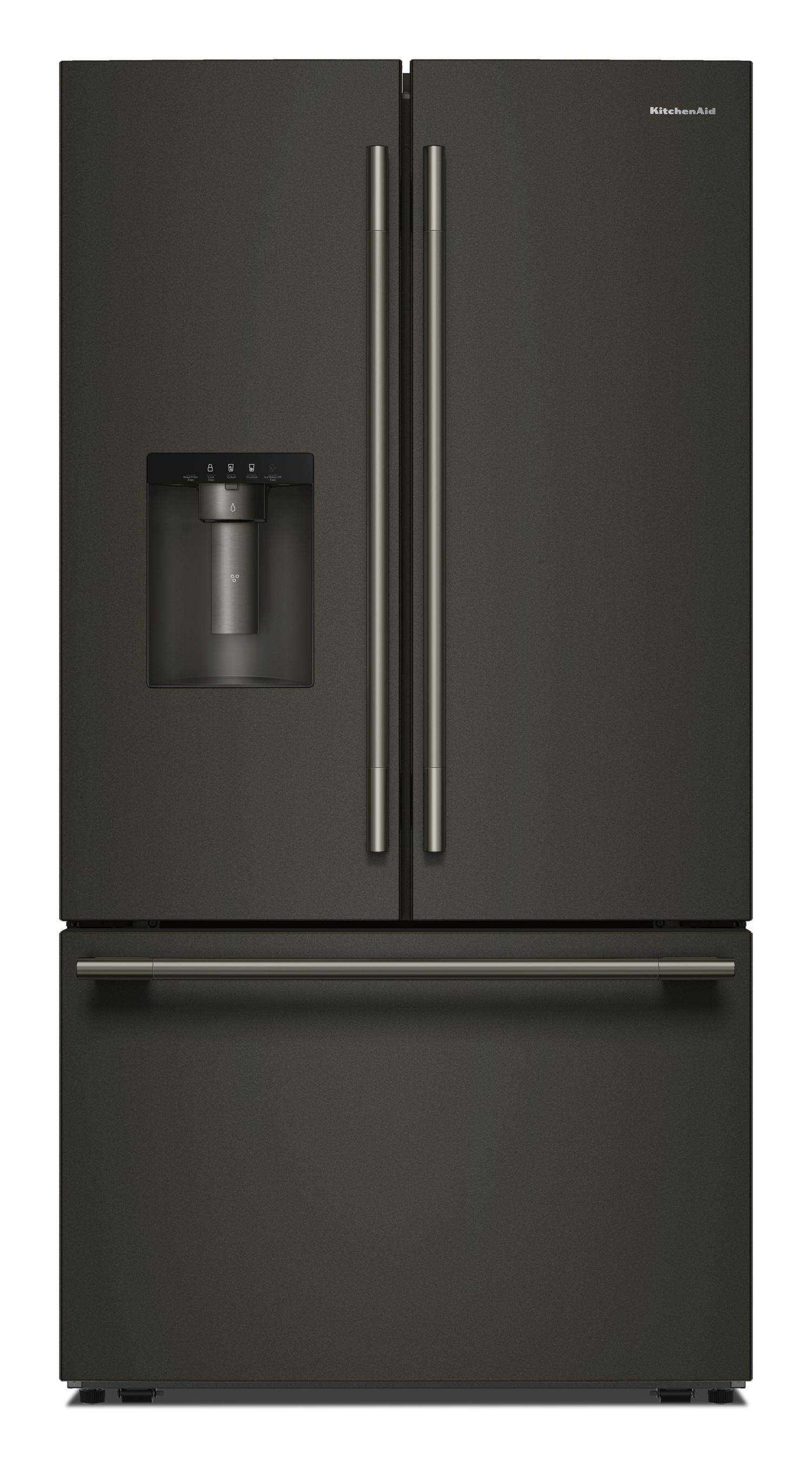 KitchenAid 30 Cu. Ft. 36 in. French Door Refrigerator w/ Exterior Water & Ice Dispenser Wood-Look Sliding Tray In Black Ore KRFF436SBE