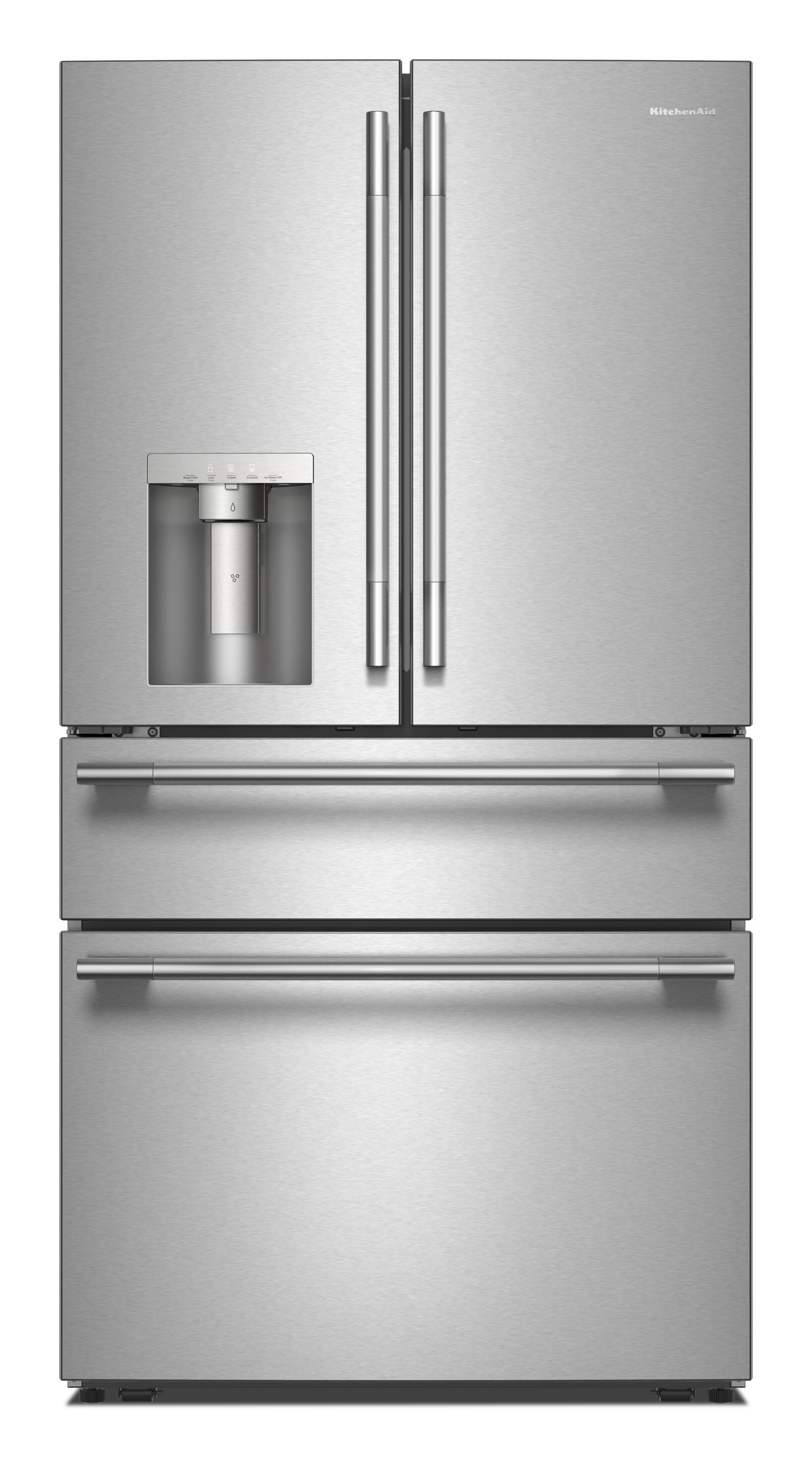 KitchenAid 29 Cu. Ft. 36 in. 4-Door French Door Refrigerator w/ Exterior Ice & Water Dispenser In Printshield Stainless Steel KRMF436SPS