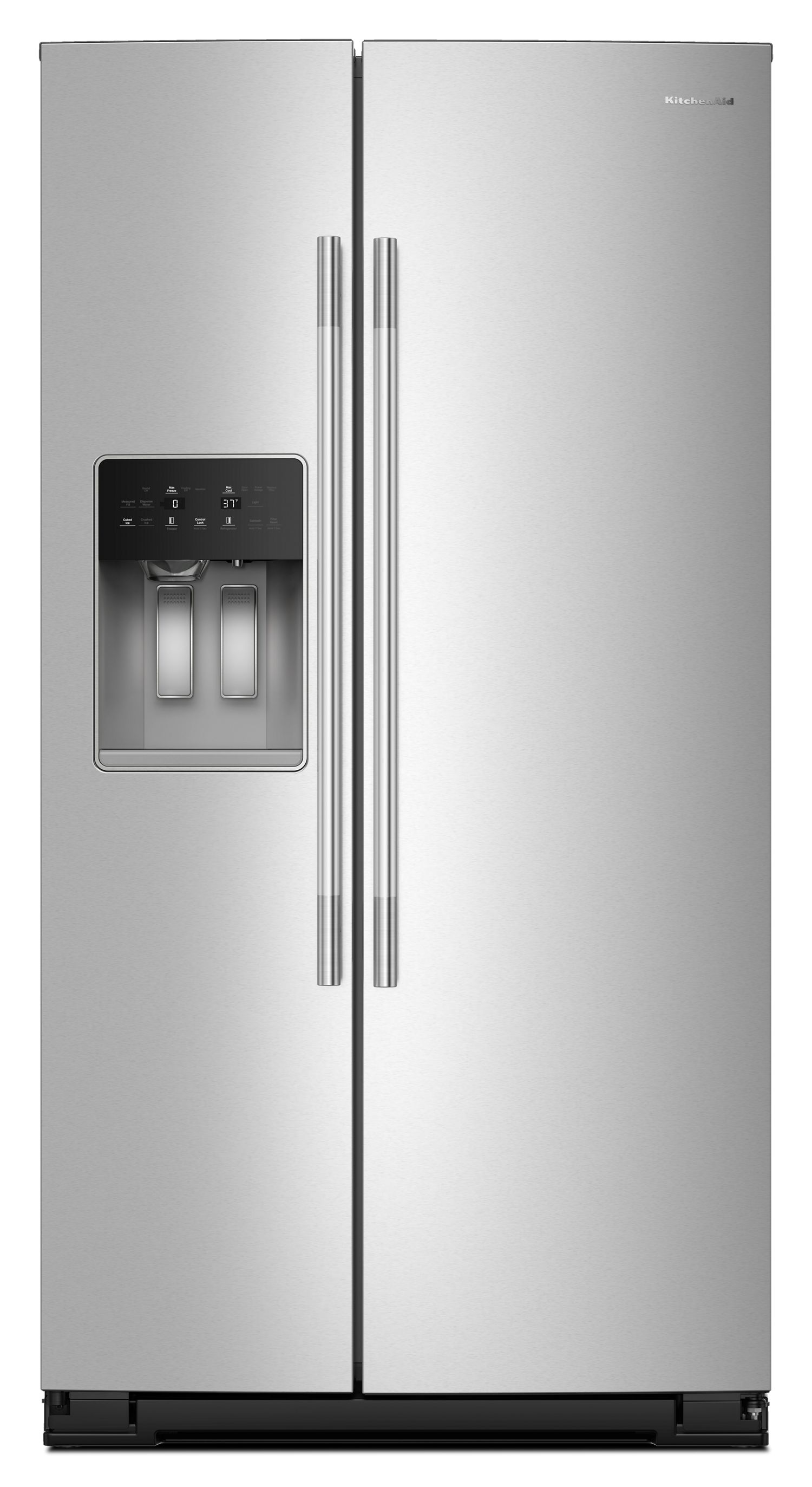 KitchenAid 20.8 Cu. Ft. 36 in. Counter-Depth Side-By-Side Refrigerator w/ Exterior Ice & Water Dispenser In Printshield Stainless Steel KRSC536RPS