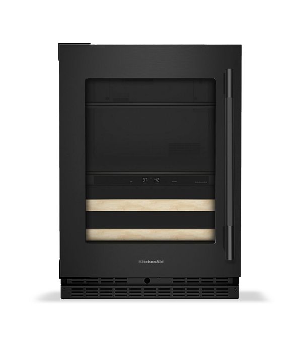 24" Beverage Center with Glass Door and Wood-Front Racks
