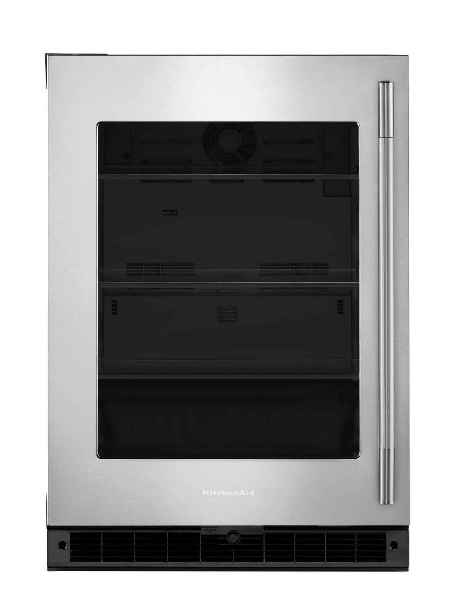 KitchenAid 5.2 Cu. Ft. 24 in. Undercounter Refrigerator w/ Glass Door & Left Swing Motion-Activated Led Lighting In Stainless Steel in Black Cabinet/Stainless Doors KURL324SSB