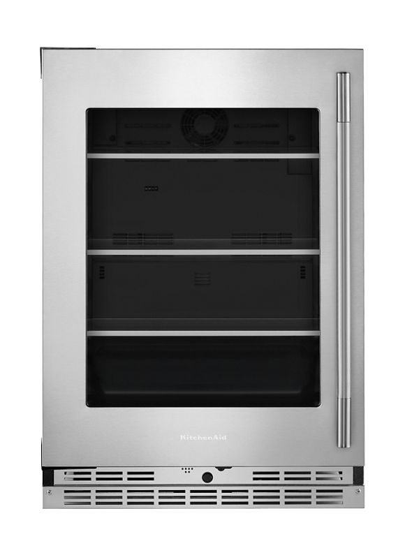 24" Undercounter Refrigerator with Glass Door and Shelves with Metallic Accents