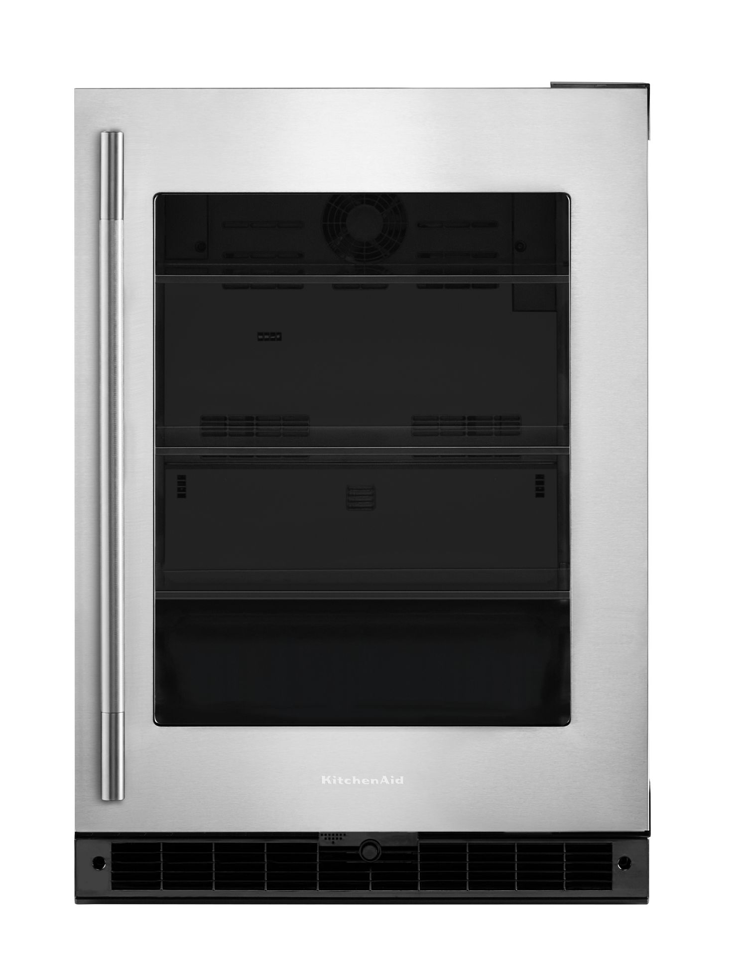 KitchenAid 5.2 Cu. Ft. 24 in. Undercounter Refrigerator w/ Glass Door & Right Swing Motion-Activated Led Lighting In Stainless Steel in Black Cabinet/Stainless Doors KURR324SSB