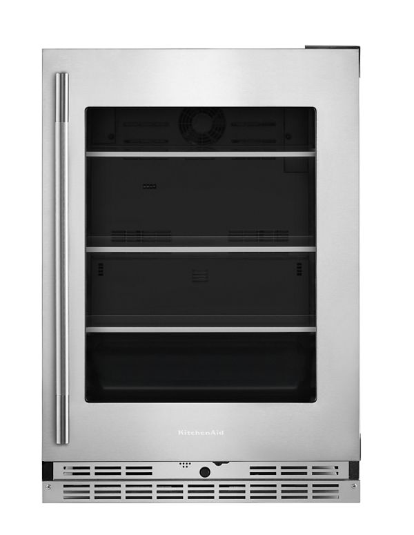 24" Undercounter Refrigerator with Glass Door and Shelves with Metallic Accents