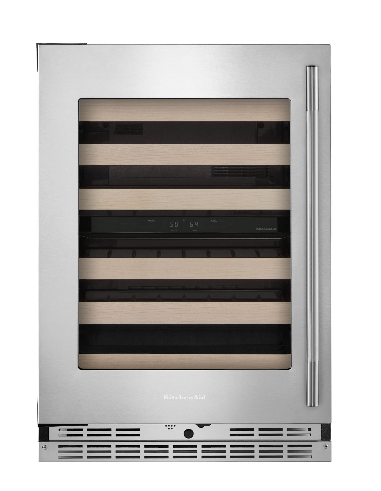 KitchenAid 24 in. Undercounter Wine Cellar w/ 46-Bottle Capacity & Wood-Front Racks In Stainless Steel Printshield Finish in KUWL524SPS
