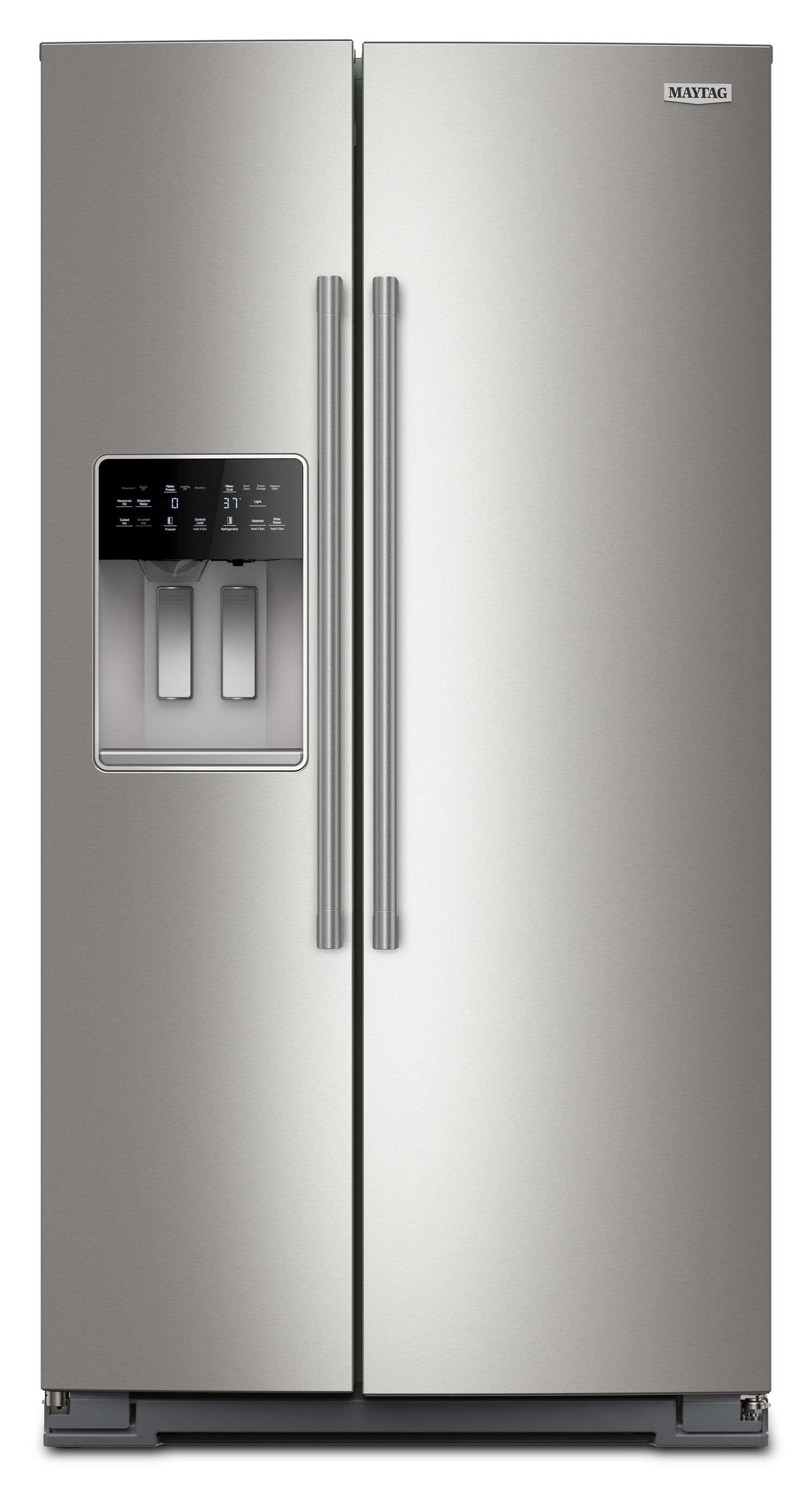 Maytag 28.41 Cu Ft, Full-Depth Side-By-Side Refrigerator, Exterior Ice And Water Dispenser In Fingerprint-Resistant Stainless Finish
