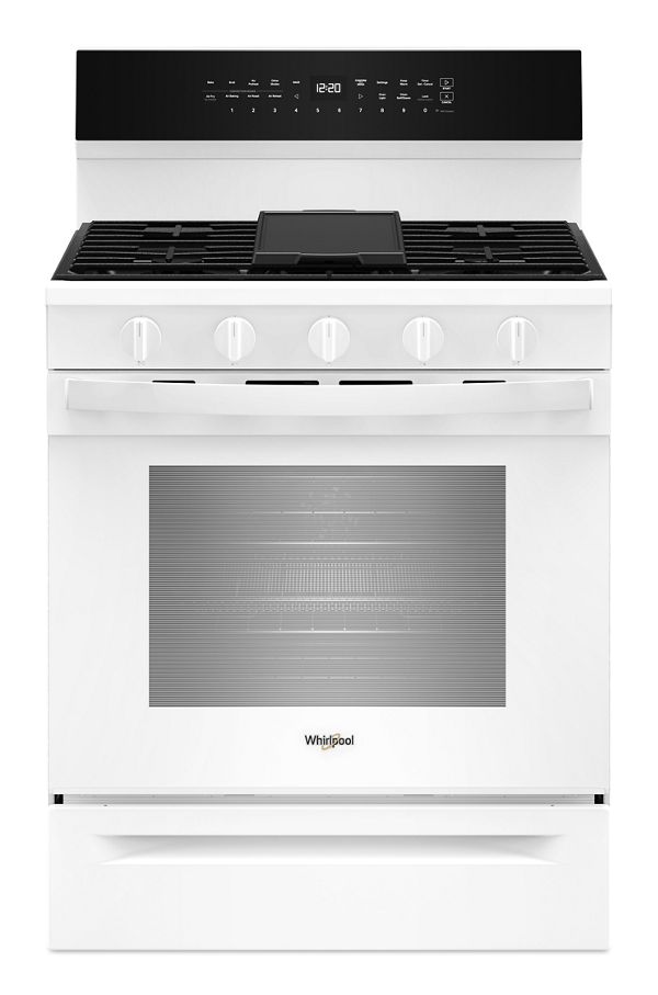 Whirlpool� 30 in. Smart Gas Range with Air Cooking Technology, No Preheat Air Fry, Steam/Self Clean and High Speed Preheat in White | 5.0 cu. ft.